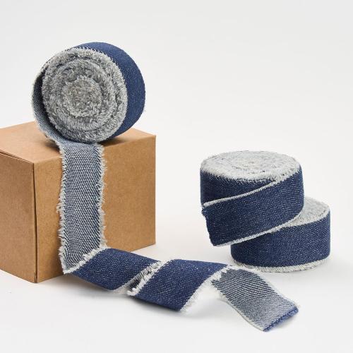 Pretty Jolly Blue Denim Ribbon for Crafts Handmade Rustic Frayed Cotton Jean Fabric Ribbon for Flower Bouquet 15 Yards 1 Inch Cloth Ribbons for Gift Wrapping Hair Sewing Accessories Holiday Decor