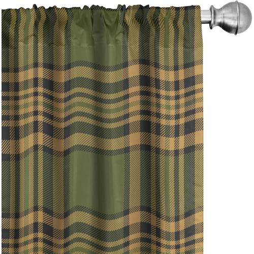 Lunarable Plaid Curtains, Tartan Pattern in Autumn Tones Old Fashioned Design Country Illustration, Window Treatments 2 Panel Set for Living Room Bedroom, Pair of - 28 x 84, Olive