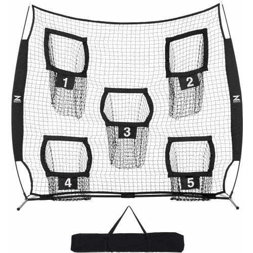 Color Black ZELUS 7 x 7ft Football Trainer Throwing Net | Training Target Practice with 5 Targets | Great for Quarterback | Includes Carry Bag