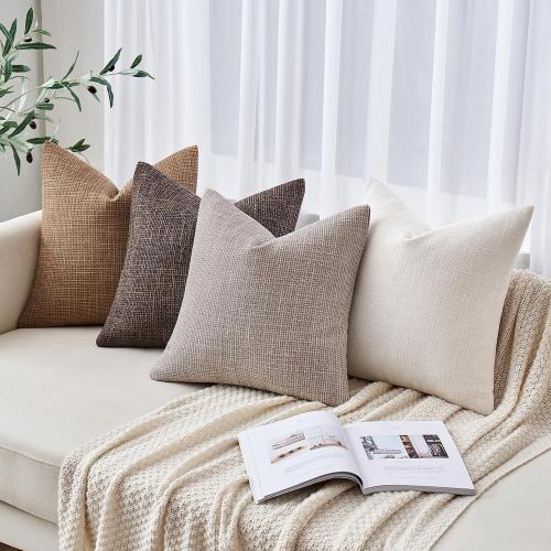 MIULEE Burlap Linen Throw Pillow Covers 18x18 Inch Set of 2 Khaki Decorative Pillows Modern Farmhouse Pillowcases Soft Accent Cushion Covers for Outdoor Couch Sofa Bedroom Livingroom Home Decor