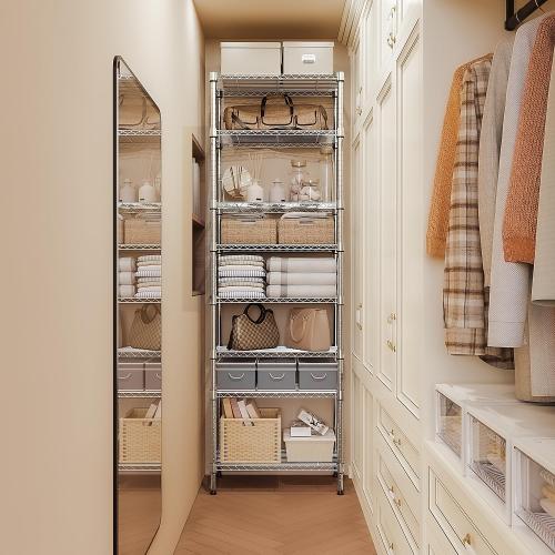 M MZG 8 Tier 2000 lbs Storage Rack Metal Wire Shelving Unit, Storage Standing Shelf Organizer for Laundry Bathroom Kitchen Pantry Closet Garage Utility Room, Chrome 13.8 D x 23.6 W x 79.5 H