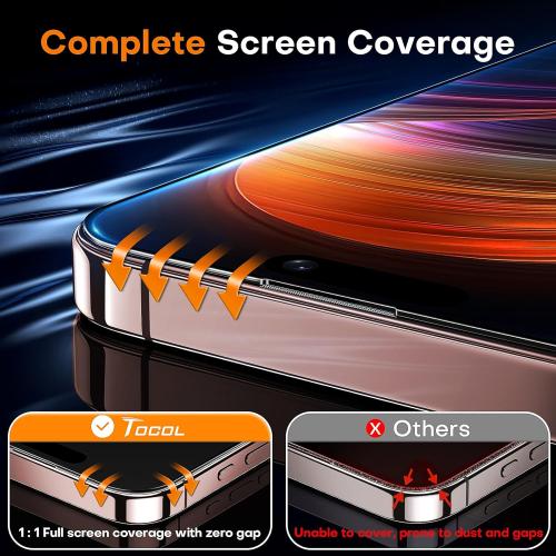 TOCOL for iPhone 16 Pro Max Screen Protector, 9H Hardness Military Grade Shatterproof HD Tempered Glass Full Coverage Easy Installation Case Friendly 2 Pack