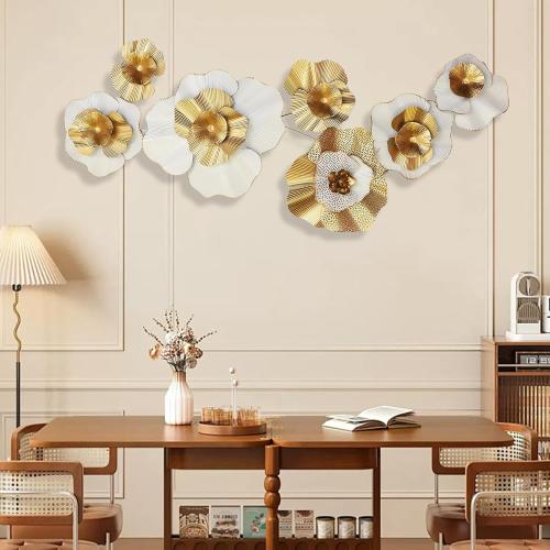 White Gold Abstract Wall Decor - Modern Metal Wall Sculptures, Large 3D Vertical 49*25 Flower Wall Decor for Living Room, Dining Room, Bedroom
