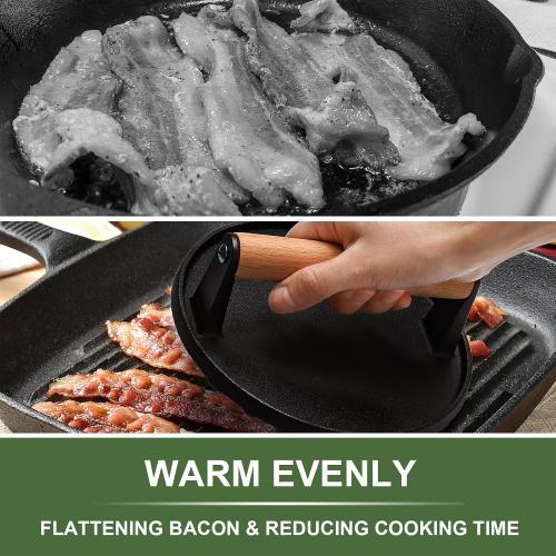 EWFEN Burger Press, 7 Round Heavy-Duty Cast Iron Smash Bacon Press Meat Steak with Wood Handle for Griddle, Sandwich, Nonstick Pan