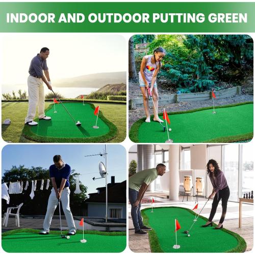 Golf Putting Green Indoor Outdoor Putting matt Professional Training Mat Practice Putting Mat with 3 Flags 1 Movable Cup 2 Slope Pad 5x10ft