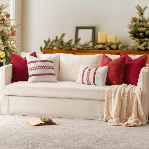 MIULEE Pack of 2 Christmas Pillow Covers 20x20 Inch Red Farmhouse Decorative Throw Pillow Covers with Stitched Edge Soft Chenille Solid Dyed Couch Pillow Covers for Sofa Bed Living Room