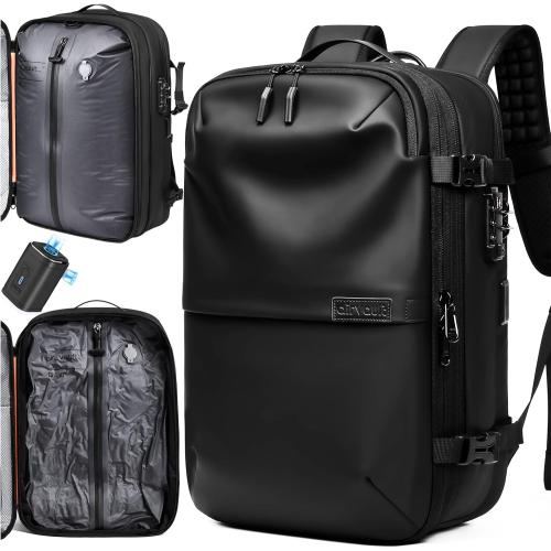 AirVault Vacuum Seal Travel Backpack 60L - Expandable Air Compression Vacuum System, Water-Resistant, Carry-On with TSA Lock Fits 19 Laptop (Black)