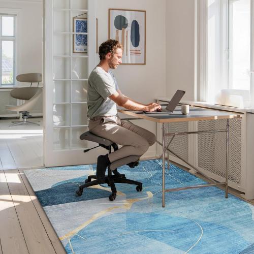 Office Chair Mat, Gsmmatwin 50 x 65 (6mm) Thick Blue Modern Chair Mat, Anti-Slip Under Desk Chair Carpet for Hardwood Floor, Belgian Velvet Surface, Machine Washable Under Desk Rug for Office Home