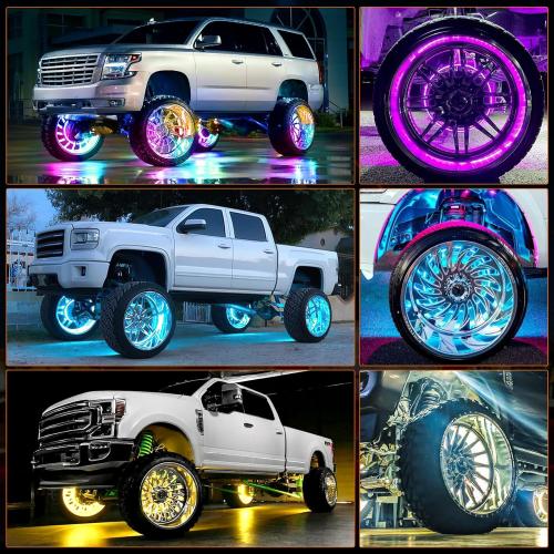 Nilight 4PCS 17.5inch Double Row LED Wheel Ring Lights RGB with APP and Remote Control Neon Light w/Turn Signal and Braking Function Dual Row for Car Van SUV Truck