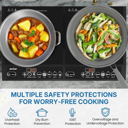 Commercial Double Burner Electric Induction Cooktop, 1000W 800W Dual Induction Hot Plate, 8 Power & 8 Temp Setting, Professional Countertop Burner Stove with Timer, LED Screen, Black