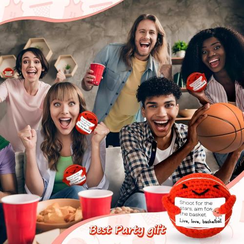 12 Pcs Christmas Basketball Gifts Bulk Handmade Crochet Basketballs with Positive Cards for Team Coach Coworker Friend Birthday Holiday Party Favors Home Decor Supplies