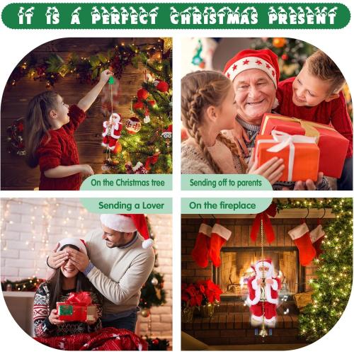 Upgraded Electric Climbing Rope Santa Claus 3 Gears Animated Climbing Christmas Santa Toy Novelty Plush Santa Climbing Rope Musical Ornament for Decoration Gift
