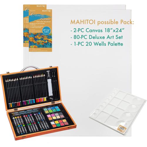 US 80 Piece Deluxe Artist Studio Creativity Set Wood Box Case - Art Painting, Sketching Drawing Set, 24 Watercolor Paint Colors, 24 Oil Pastels, 24 Colored Pencils, 2 Brushes, Starter Kit