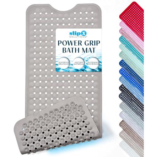 SlipX Solutions 39x16 Power Grip Non Slip Bathtub Shower Mat, Tan | Stronger Wet Surface Protection, Soft Under Foot, 265  Suction Cups, Large Drainage Holes
