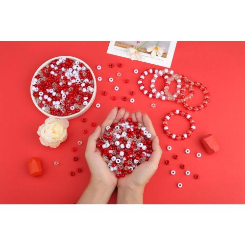 Red and White Pony Beads for Bracelet 6x9mm Mix Red Beads for Hair Braids Kandi Bead Bulk for DIY Craft Party Jewelry Making