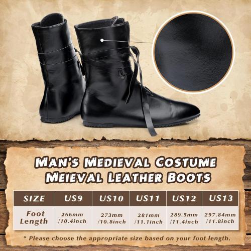 Panitay Men's Medieval Boots Renaissance Cosplay Festival Shoes Viking Leather Boots Non Slip Pirate Tied Shoes