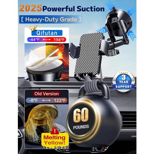 Qifutan Dash Mounted Holders Phone Holders for Your Car Phone Mount for Car Windshield Dashboard Air Vent Universal Desk Mounts Hands Free Automobile Cell Phone Holder Fit for iPhone Smartphone