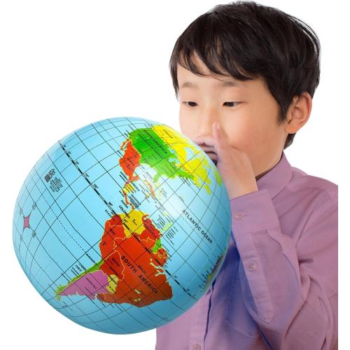 ArtCreativity Inflatable World Globe Ball Set Set of 6 Print Blue and Clear - Colorful Earth Map, 16 Inch Inflatable Beachball for Pool, Summer Fun Toys for Kids, Learning and More