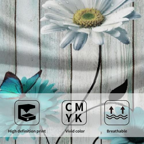 Teal Floral Hand Towels Set of 2 Rustic Daisy Fingertip Towel Soft Absorbent Guest Bath Towel Kitchen Dish Towel for Spa Home Bathroom