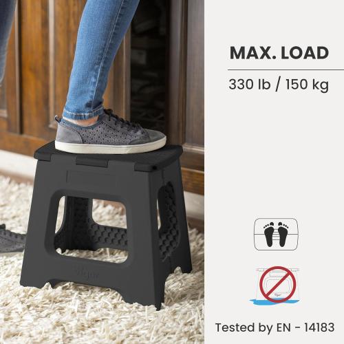 Color blue and grey Vigar Compact Step Stool Foldable, 9-inch Step Stools for Adults up to 330 Pound, Lightweight Stool, Non-Slip Folding Step Stool, Black