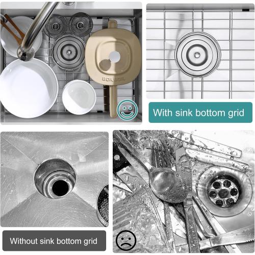 Size 25x14 Stainless Kitchen Sink Protector - S304 Sink Grids for Bottom of Kitchen Sink, 25 x 14 with Rear Drain for Single Bowl Kitchen Sink with Corner Radius