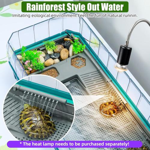 25.6×13×9.4'' Turtle Aquarium Turtle Tank with Filter-Rain Shower SPA Experience, Water Changes, and Ample Space for Activities-Suitable for Tortoises, Turtles, Hermit Crabs