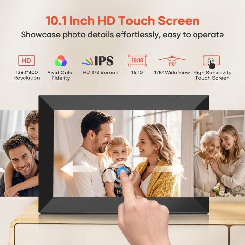 Frameo Size 10.1 Inch WiFi Digital Picture Frame with 32GB Memory, 1280 x 800 IPS Touch Screen Smart Electronic Photo Frame, Wall Mountable, Auto-Rotate, Share Photos/Videos Via Frameo App from Anywhere
