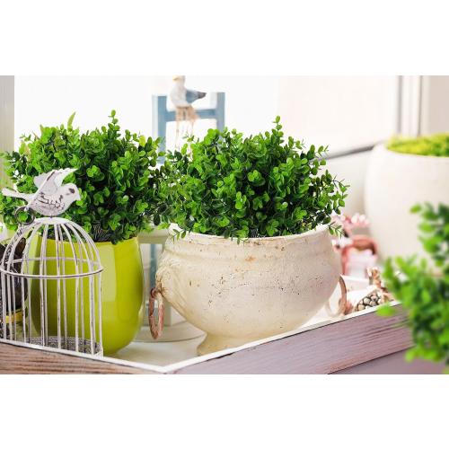 RECUTMS 8 Bundles Artificial Bushes Greenery Plants Stems Faux Shrubs Boxwood Plants Outdoor UV Resistant Fake Eucalyptus for Farmhouse Home Office Wedding Patio Backyard Indoor Outdoor Decor(Green)
