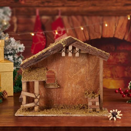 Christmas Decorations Manger for Nativity Scene 7 Inch Scale Creche Stable for Inside 7&8 inch Scale Holy Family Wooden Nativity Stable Home Desk Decor Collectable（14 x 4.1 x 12）