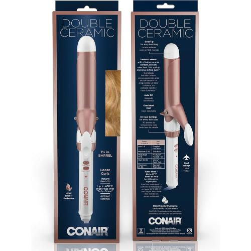 Conair Double Ceramic 1 1/4-Inch Curling Iron, 1 ¼ inch barrel produces loose curls – for use on medium and long hair