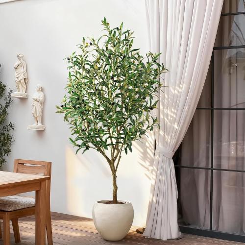 Tall Artificial Olive Tree Faux Trees Indoor Outdoor Realistic Floor Plant Large Fake Plants for House Modern Home Living Room Master Bedroom Office Front Porch Decor Outside Patio para decoracion