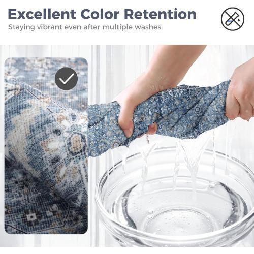 OPPODREAM Vintage Blue Area Rugs 5x7, 5 x 7 Retro Washable Rug Non Slip, Low-Pile Faux Wool Carpet, Distressed Navy Floor Mat for Living Room, Bedroom, Kitchen, Office, Dorm, Dinning Room