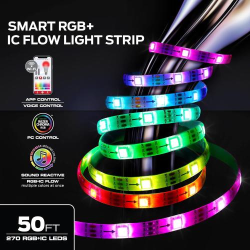 Monster Smart RGB IC LED Strip Lights 50ft – Sound Reactive Strip Lights for Bedroom, App & Voice Control, RGB Light Strip for Room, Alexa Google Home, Razer Chroma Sync - 270 RGB IC LED Lights
