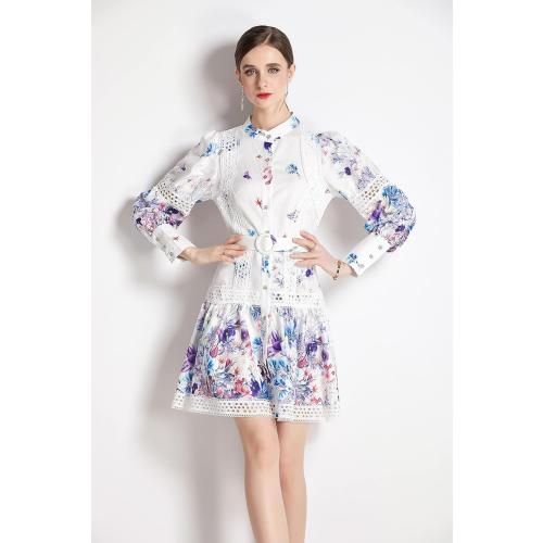 Size XL.....Women's Hollow Out Floral Print Lantern Sleeve Button Casual Mini Dress