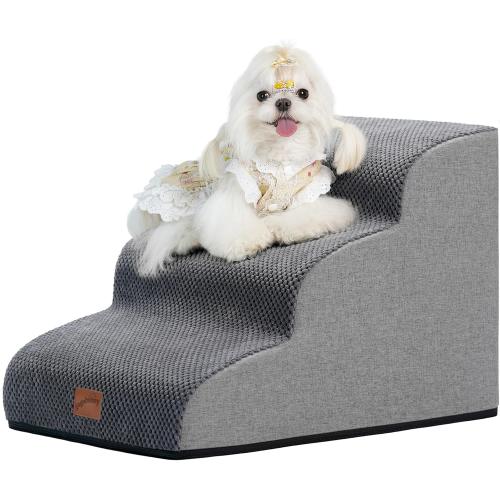 GoGoBunny Ramp Dog Stairs for Couch Sofa and Chair 15.7 H, 3-Step Pet Steps for Small Dogs and Cats, Non-Slip Waterproof Fabric Cover, Stable and Balanced Indoor Step, Pets Friendly, Grey