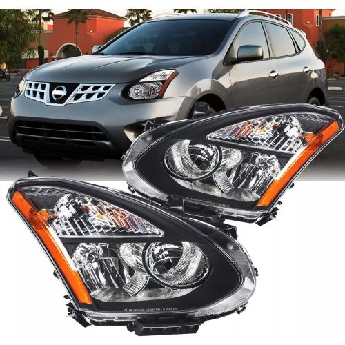 Pair Headlights Assembly set OE Style For 2008 2009 2010 2011 2012 2013 Nissan Rogue S SL SV Krom/2014 2015 Nissan Rogue Select S Replacement Halogen Headlamps Black Housing Clear Lens(LH&RH)