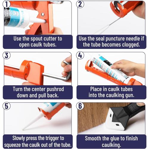 Bates- Caulk Gun Kit, 10:1 Thrust Ratio, Caulking Gun, Caulk Remover Tool, 2 Inch Stainless Steel Putty Knife Scraper, Finishing, Smoothing & Grout Removal Tool, Caulking Tool Kit