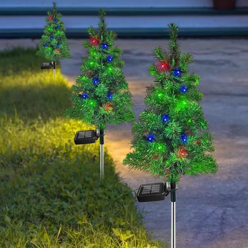 Solar Christmas Tree Garden Stake Lights Waterproof Christmas Decorations Tree Lights Outdoor Xmas Tree Light Christmas décor Pathway Lights Patio Yard (Color, 2pcs