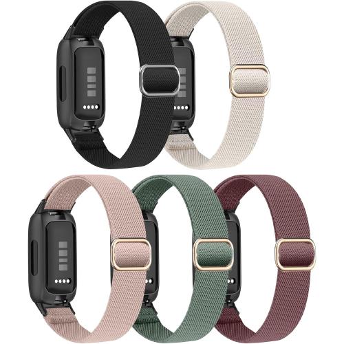 5 Pack Stretchy Nylon Compatible with Fitbit Inspire 3 Bands, Elastic Adjustable Soft Sport Strap Replacement Wristbands for Women & Men