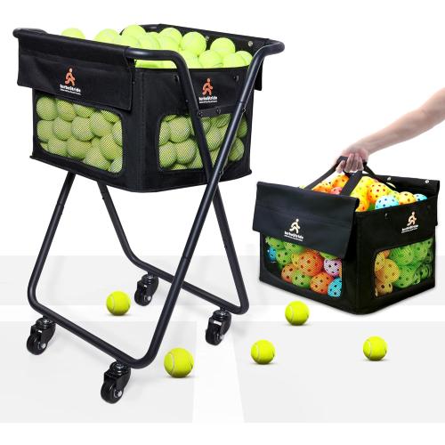 Tennis Ball Hopper Cart with 4 Wheels – Foldable, Large Capacity Pickleball & Tennis Ball Collector for Court Training & Coaching