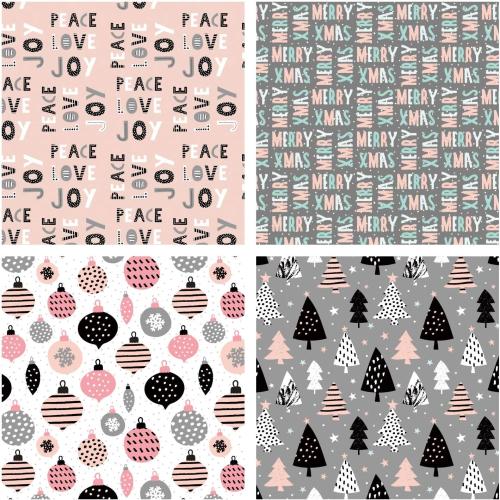WRAPAHOLIC 30 Inch Christmas Wrapping Paper Roll - Jumbo Roll Rustic Kraft Pink and Grey Christmas Set for Holiday, Party Deco - 4 Rolls - 30 Inch x 120 Inch Per Roll