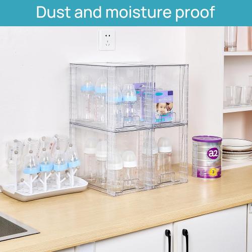 Vtopmart 4 Pack Clear Stackable Storage Drawers,9.7 High Plastic Organizers Bins for Skincare, Bathroom Supplies,Ideal for Cabinet,Undersink,Vanity,Kitchen,Pantry Organization