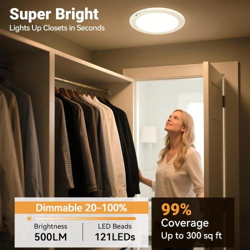 Wireless Closet Lights Motion Sensor - No Wiring Rechargeable Ceiling Light Night Light Indoor, Battery Operated Led Lights for Bedroom with Remote, Living Room Bathroom Home & Kitchen Decor Lighting