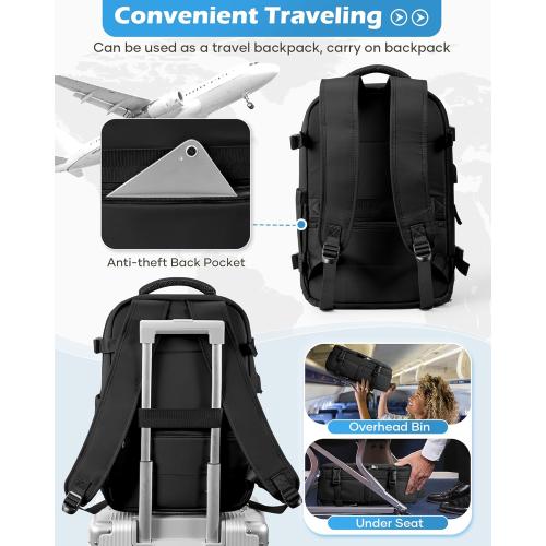 Black Vacuum Backpack Travel Laptop Backpacks For Women Men Carry On Backpack With Vacuum Compression Bags Seal Packing Personal Item Travel Bag Vacpack Backpacks Without Pump