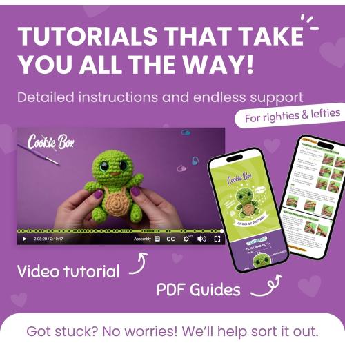 Cookie Box Original Crochet Kit for Beginners – Gift Set to Make Turtle Hugo Amigurumi Plushie – Easy DIY Crochet & Knitting Starter Kit with Video and PDF Tutorials