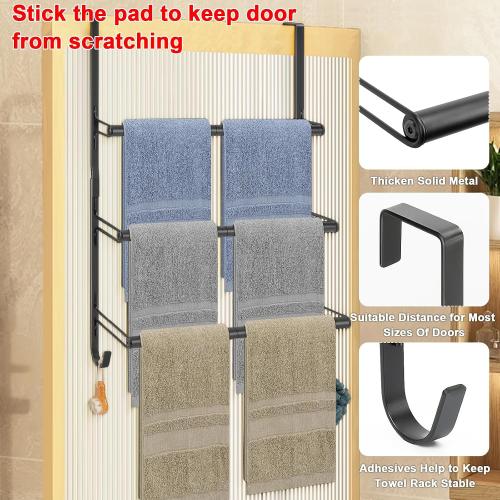 Livabber 3-Tier Over The Door Towel Rack, All Metal Towel Rack with Hooks for Door Hanging, Behind Door Towel Bar Towel Storage Holder for Bathroom Accessories, Black (19.37 L x 5.9 W x 24.4 H)