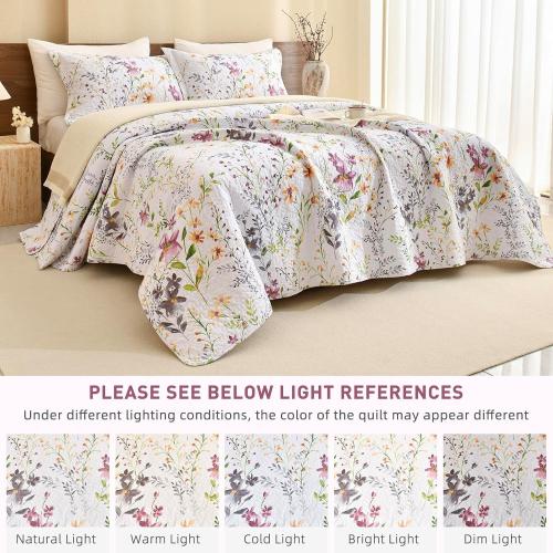 Lady Ann Oversized Cal King Bedspreads for Extra Bed 120x120, Wild Floral Printed Quilt Set 100% Cotton Flower Botanical Pattern Bedding, Vintage Coverlet with Pillow Shams for All Season, 3 PCS