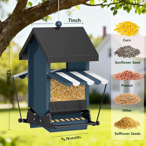 2025 Squirrel Proof Bird Feeders for Outdoors with Weight-Activated, 5LB Metal Hanging Bird Feeders for Outside, Large Wild Feeders for Cardinals, Chickadees, Durable Backyard Feeders