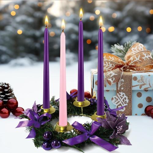 Mega Candles 4 pcs Unscented Christmas Advent Candles Set, Hand Poured Premium Wax Taper Candle 10 Inch x 7/8 Inch, Holidays, Occasions, Events, Festivities, Devotional, Church, Wreath, Party, Gifts
