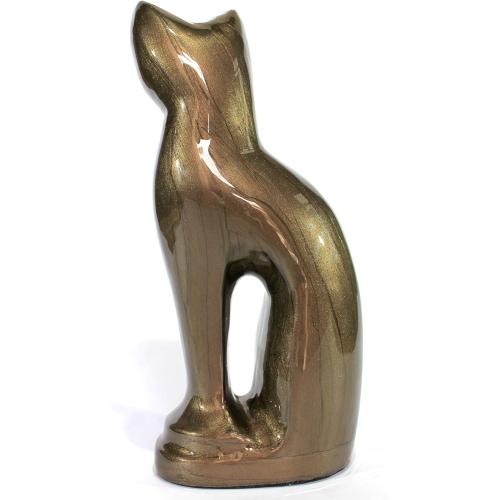 eSplanade Metal Cremation Urn Memorial Jar Pot Container | Full Size Urn for Funeral Ashes Burial | Cat/Kitten Shape Metal Urn | Brown - 9 Inches